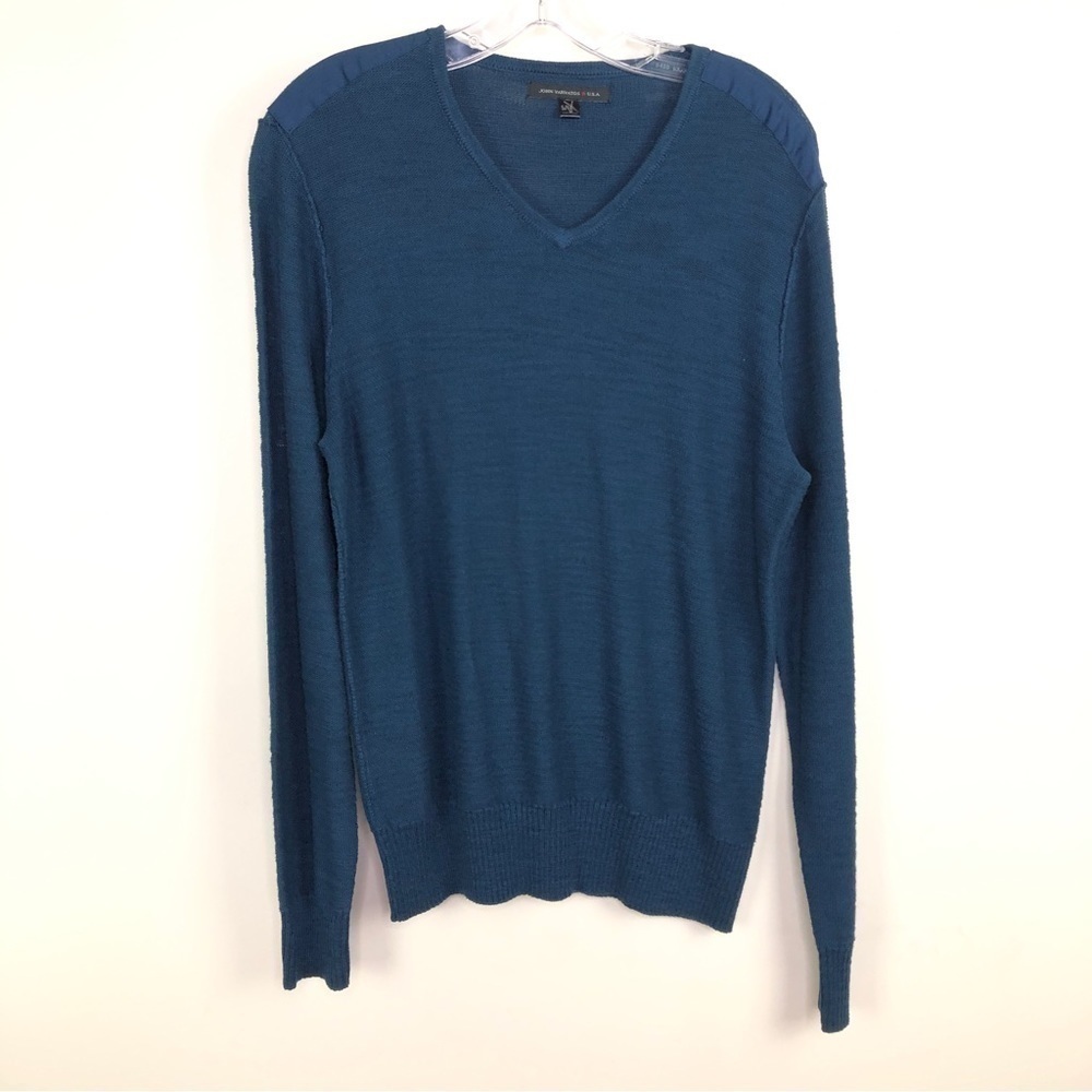John Varvatos Teal V-Neck Sweater Elbow Patches WORN ON CW'S LEGACIES